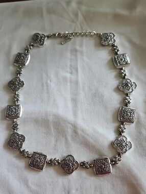Napier Silver-Tone Floral & Filigree Link Necklace